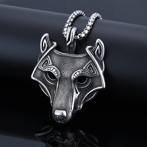 Viking Wolfskop Hanger Ketting Roestvrij Staal Noordse Mythologie Amulet Retro Punk Noordse Sieraden Voor Heren