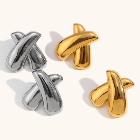 Orecchini A Lobo Geometrici Forma X Acciaio Inossidabile Placcato Oro 18K Lucidato A Specchio Gioielli Per Donna