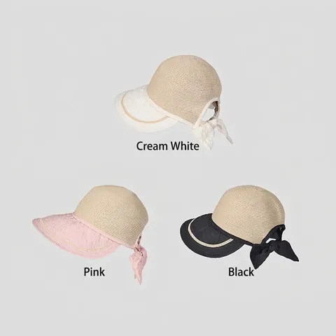Cappello Da Sole Patchwork In Paglia E Tessuto Da Donna Pieghevole Tesa Larga Fiocco Decor Spiaggia Estate Visiera