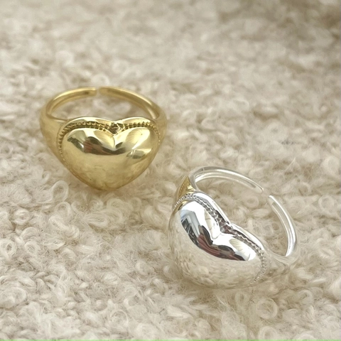 925 Sterling Silber Herz Ring Verstellbar Offen Vintage Retro Perlenrand Schmuck Für Frauen