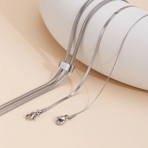 Minimalist Stainless Steel Snake Bone Chain Necklace Long DIY Jewelry Accessories Adjustable Extension