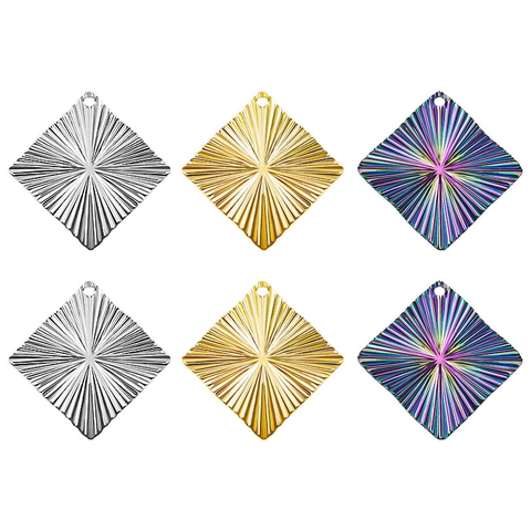 Vintage Rhombus Pendant Charms 304 Stainless Steel Radial Texture For DIY Necklace Bracelet Making Geometric Style