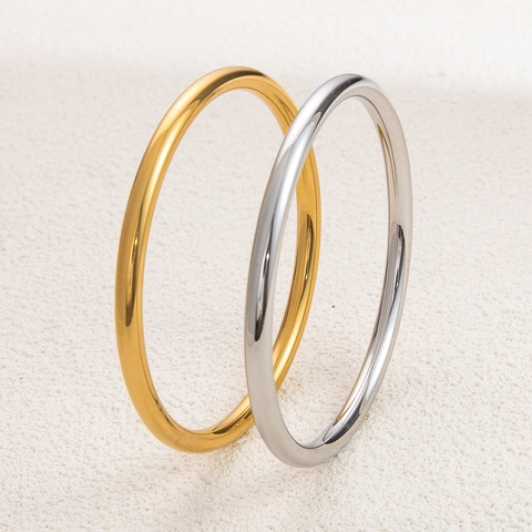 Stainless Steel Bangle Bracelet 18K Gold Plated High Polish Minimalist Plain Circle Retro Elegant Jewelry For Women