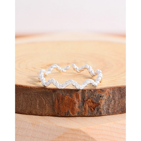 925 Sterling Silver Wave Twisted Adjustable Open Ring Minimalist Elegant Jewelry Gift For Women