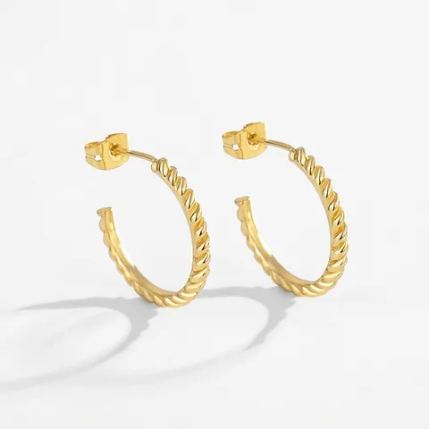 Orecchini a Cerchio a Forma di C con Spirale Intrecciata da Donna in Rame Placcato Oro con Perno in Argento Sterling 925 Gioielli