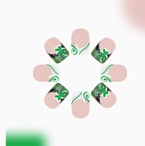Uñas Postizas Cortas Cuadradas San Patricio Trébol Verde Purpurina Dorada Punta Francesa Uñas Artificiales Mujeres