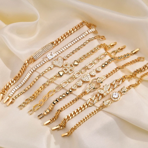 Brass Cubic Zirconia Bracelet IP Gold Plated Cuban Link Leopard Snake Head Heart Butterfly Luxury Jewelry For Women