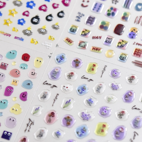 5D Nail Art Stickers Cute Cartoon Heart Alphabet 3D Embossed Relief Jelly Texture Self Adhesive DIY Manicure Decoration