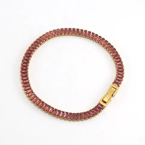 Baguette Cut Zircon Tennis Bracelet Gold Plated Stainless Steel Luxury Elegant Fashion Jewelry For Women