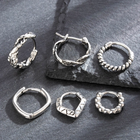 Vintage Titanium Stalen Hoop Oorbellen Voor Mannen En Vrouwen Retro Gedraaid Touw Geometrische Punk Industriële Stijl Huggie Oorbel