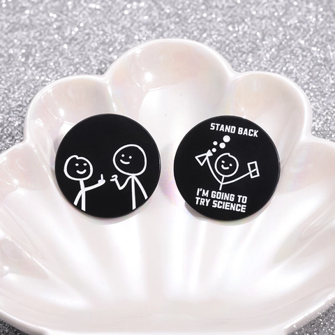 Funny Stickman Enamel Pin Black White Meme Brooch Cartoon Alloy Badge Science Experiment Quote Accessory For Clothing Backpack