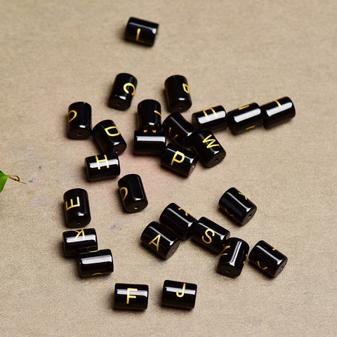 Black Glass Alphabet Letter Beads With Gold Hot Stamping For DIY Jewelry Making Handcrafted Bracelet Accessories