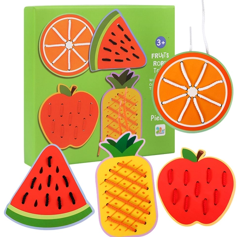 Giocattoli Da Infilare In Legno Montessori Carte Per Allacciare Motricità Fine Animali Frutta Educativo Per Bambini