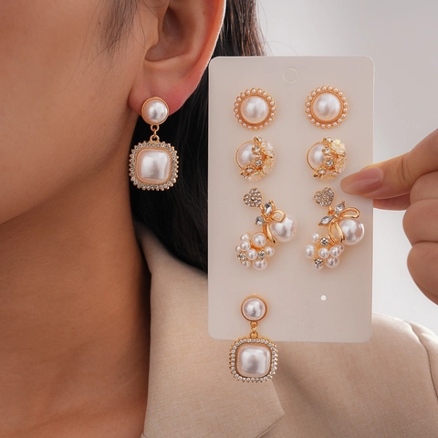Orecchini Vintage Künstliche Perle Sintetiche E Strass Con Perno In Argento Accessori Di Moda Geometrici Eleganti Per Donne