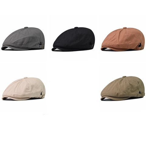Gorra Newsboy Vintage Sarga De Algodón Color Sólido Ajustable Estilo Británico Para Hombres Mujeres Casual