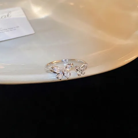 Sparkling Double Butterfly Open Adjustable Ring Copper Inlaid With Marquise Zircon Elegant Fashion Jewelry For Women