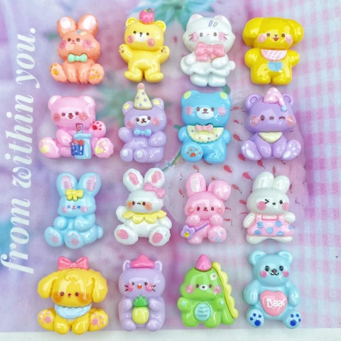 Mini Cabochons En Résine Animaux Dessin Animé Kawaii Coloré Ours Lapin Flatback DIY Artisanat Décorations Coque Téléphone