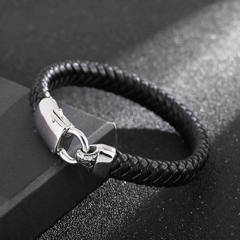 Bracciale In Pelle Intrecciata Da Uomo Con Chiusura Magnetica In Acciaio Inossidabile Gioielli Casual Alla Moda