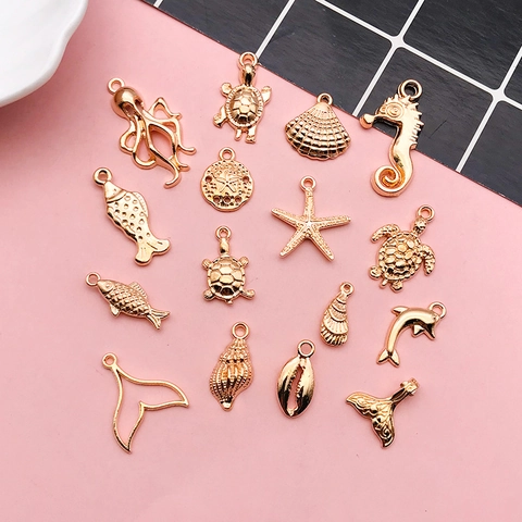 Marine Animal Charms Zinc Alloy Sea Star Turtle Seahorse Shell Pendants For DIY Jewelry Making Bracelet Necklace Crafting
