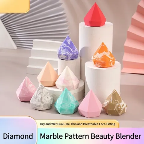 Spugnette Trucco Forme Diamante Triangolo Motivo Marmo Senza Lattice Poliuretano Idrofilo Per Fondotinta Uso Secco Umido