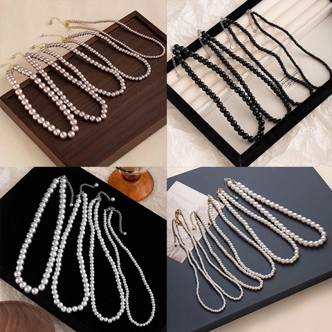 Round Glass Artificial Pearl Necklace For Women Elegant Minimalist Jewelry With Alloy Clasp And Iron Extension Chain