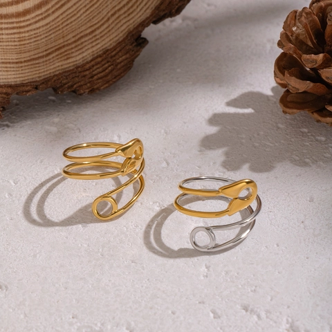 Anello Aperto Spilla Da Balia Acciaio Inossidabile Geometrico Graffetta Spirale Placcato Oro Gioielli Donna