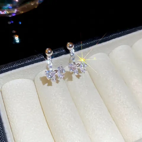 Orecchini A Lobo Con Fiocco E Perno In Argento Sterling 925 Rame Zircone Dolce Elegante Gioielli Per Donne