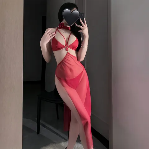 Robe De Lingerie Sexy Dos Nu Licou Maille Transparente Chemise De Nuit À Fente Haute Avec Ras Du Cou Floral Et Culotte