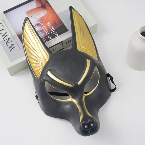 Anubis Maske Altägyptischer Totengott Wolfskopf Kunststoff Maskerade Horror Halloween Cosplay Party Requisite Schwarz Gold