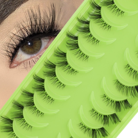 Natural Long Thick False Eyelashes Synthetic Fiber Transparent Stem Handmade Reusable 3D Eye Makeup For Women