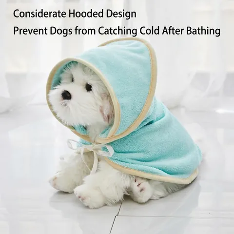 Pet Bathrobe Hooded Towel Microfiber Terry Cloth Super Absorbent Quick Dry Dog Bathing Shower Cape For Small Dogs Cats