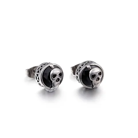 Skull Stud Earrings Stainless Steel Punk Gothic Style Vintage CZ Inlaid Jewelry For Men Women