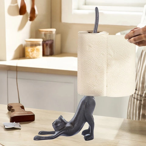 Cast Iron Paper Towel Holder Animal Shaped Vertical Stand Retro Vintage Kitchen Bathroom Desktop Storage Home Decorative