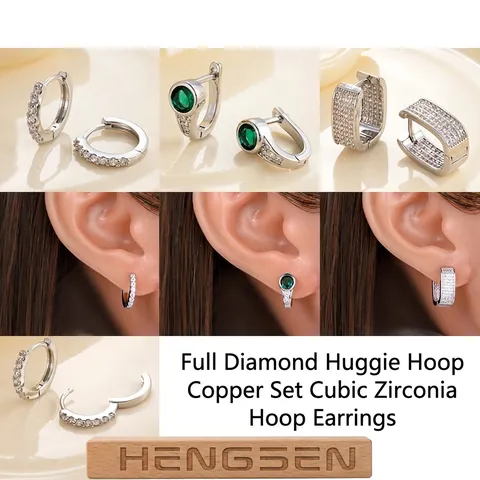 Orecchini A Cerchio Geometrici Rame Zirconia Cubica Pavé Tono Argento Accessorio Elegante Per Donna