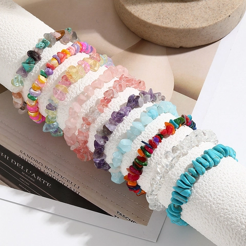 Boho Buntes Armband Aus Naturstein Für Damen Handgefertigt Muschel Quarz Verstellbar Sommer Strand Schmuck