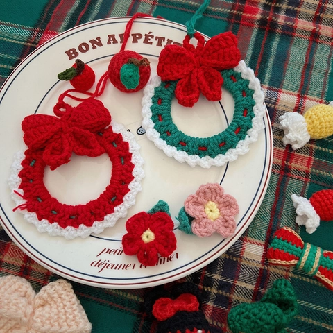 Crochet Christmas Ornaments Knitted Wool Mini Hanging Pendant For DIY Craft Festive Holiday Tree Decoration Handmade Cute Accessories