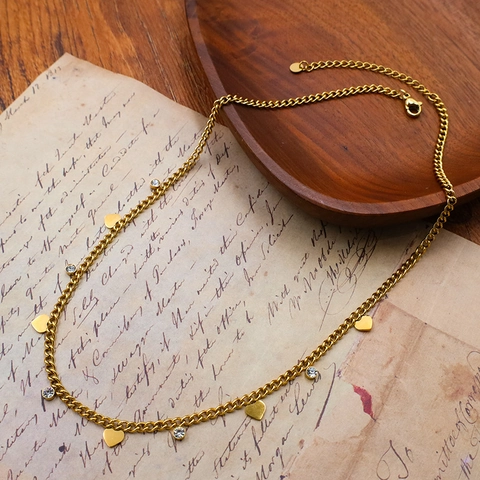 Herz Anhänger Halskette Gold Plattiert Edelstahl Mit Strass Anhängern Eleganter Schmuck Tägliches Accessoire Für Frauen