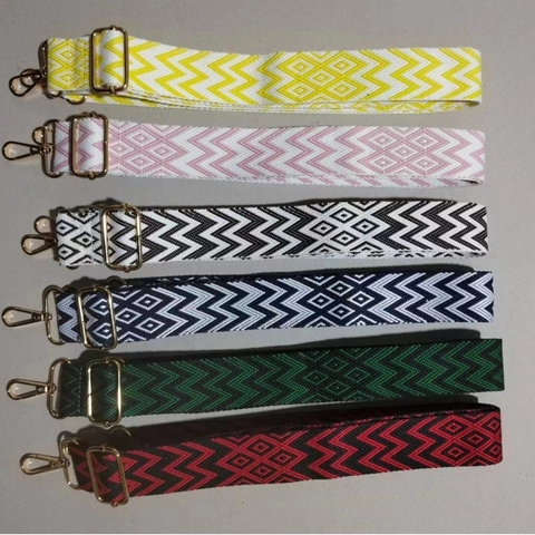 Verstelbare Brede Vervangende Tasriem Geweven Nylon Geometrische Jacquard Schouderriem Met Gouden Metalen Haken