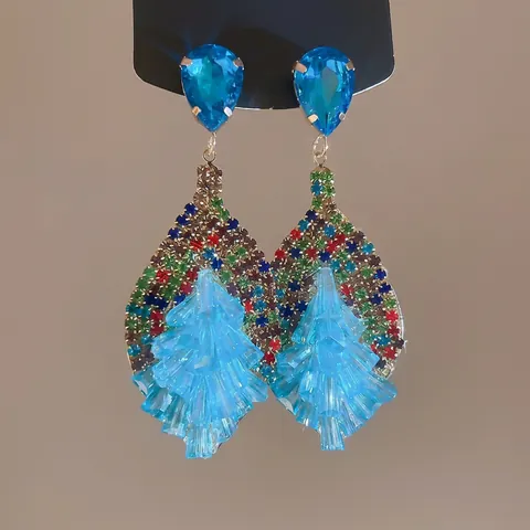 Pendientes Colgantes Bohemios Vintage Poste De Plata De Ley 925 Cristal Azul Pedrería De Colores Colgante Hoja Joyas Moda