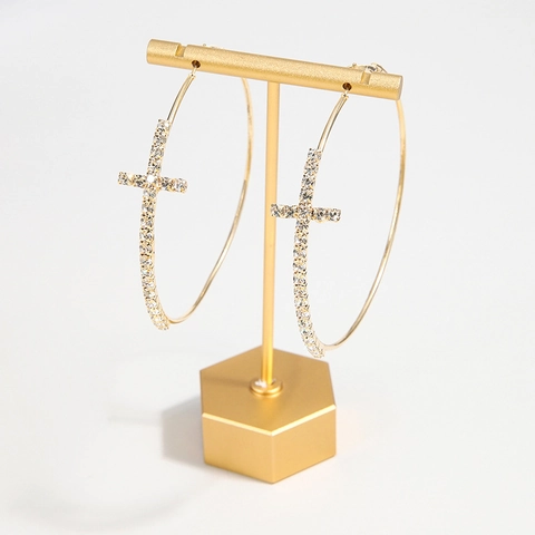 Orecchini Cerchio Lega Con Strass E Croce E Perno Acciaio Inossidabile Gioielli Brillanti Cerchio Grande Donna