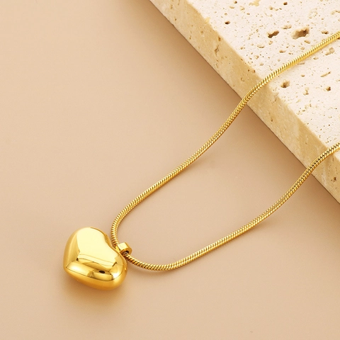 Heart Pendant Necklace Titanium Steel Polished Hollow Snake Chain Minimalist Clavicle Jewelry Gift For Women