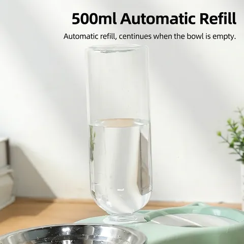 Automatic Pet Feeder And Waterer Bowl Set Stainless Steel Siphon Water Dispenser For Cats And Small Dogs Cat Ear Design