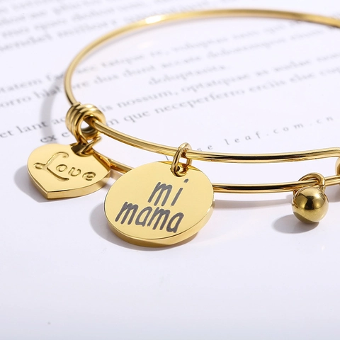 Brazalete Ajustable De Acero Inoxidable Con Dijes De Corazón Love Y Mi Mama Regalo Del Día De La Madre Para Mujeres