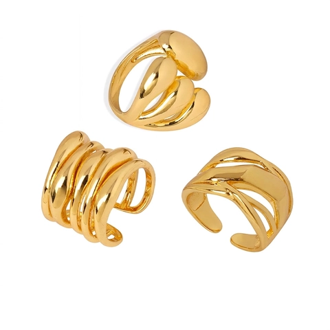 Unregelmäßige Kupfer Verstellbare Ringe Minimalistisch Offen Geometrisch Flüssigmetall Stil Moderner Modeschmuck Für Damen