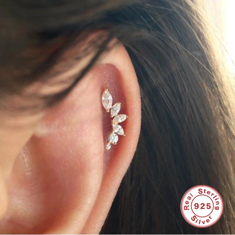Marquise Zircon Leaf Cartilage Earring With 925 Sterling Silver Earring Post Piercing Jewelry Screw Back Minimalist Stud