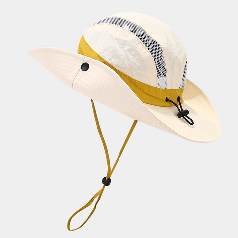 Outdoor Sonnenhut Netz Atmungsaktiv Schnelltrocknend Wandern Angeln Fischerhut Mit Verstellbarem Windseil Farbblock Hut