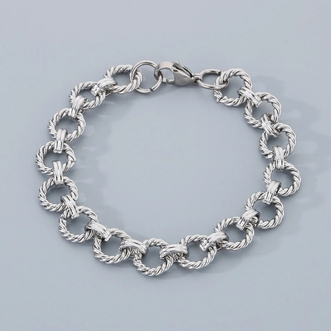 Stainless Steel Bracelet Gold Plated Twisted Rope Textured Circle Chain Minimalist Fashion Jewelry For Women