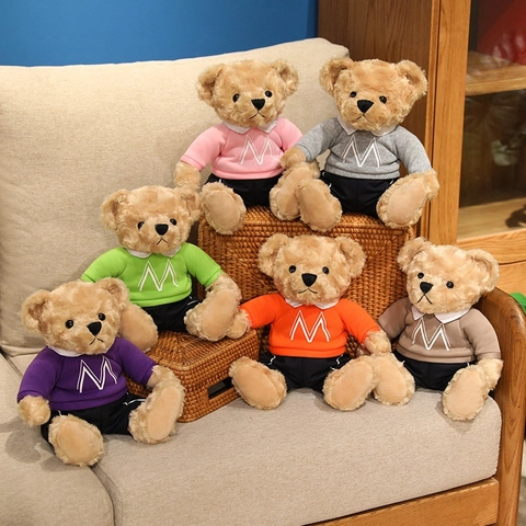 Cute Dressed Teddy Bear Plush Toy Soft Stuffed Animal Wearing Hoodie With Panda Pattern Or Letter M Cartoon Doll Gift