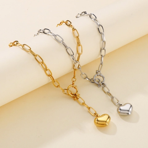 Collar Con Colgante De Corazón De Acero Inoxidable Cadena De Clip Gruesa Cierre De Palanca Joyería INS Minimalista Mujer