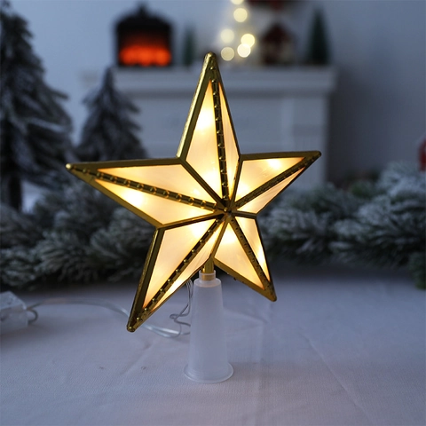 Decoración Para Copa De Árbol De Navidad Estrella Luminosa LED Dorada Estrella De Cinco Puntas USB Alimentada Por Batería